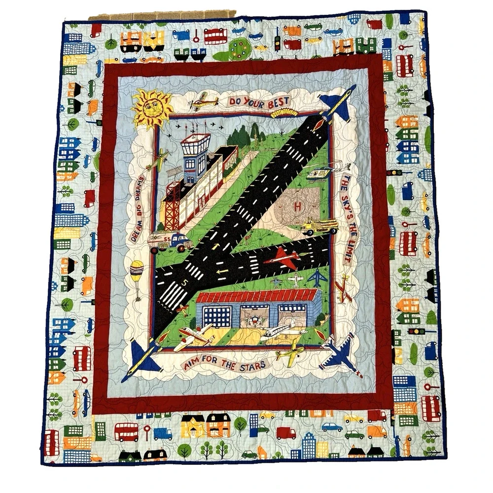 Handmade Quilt Child's Room Airport Planes Cars 48